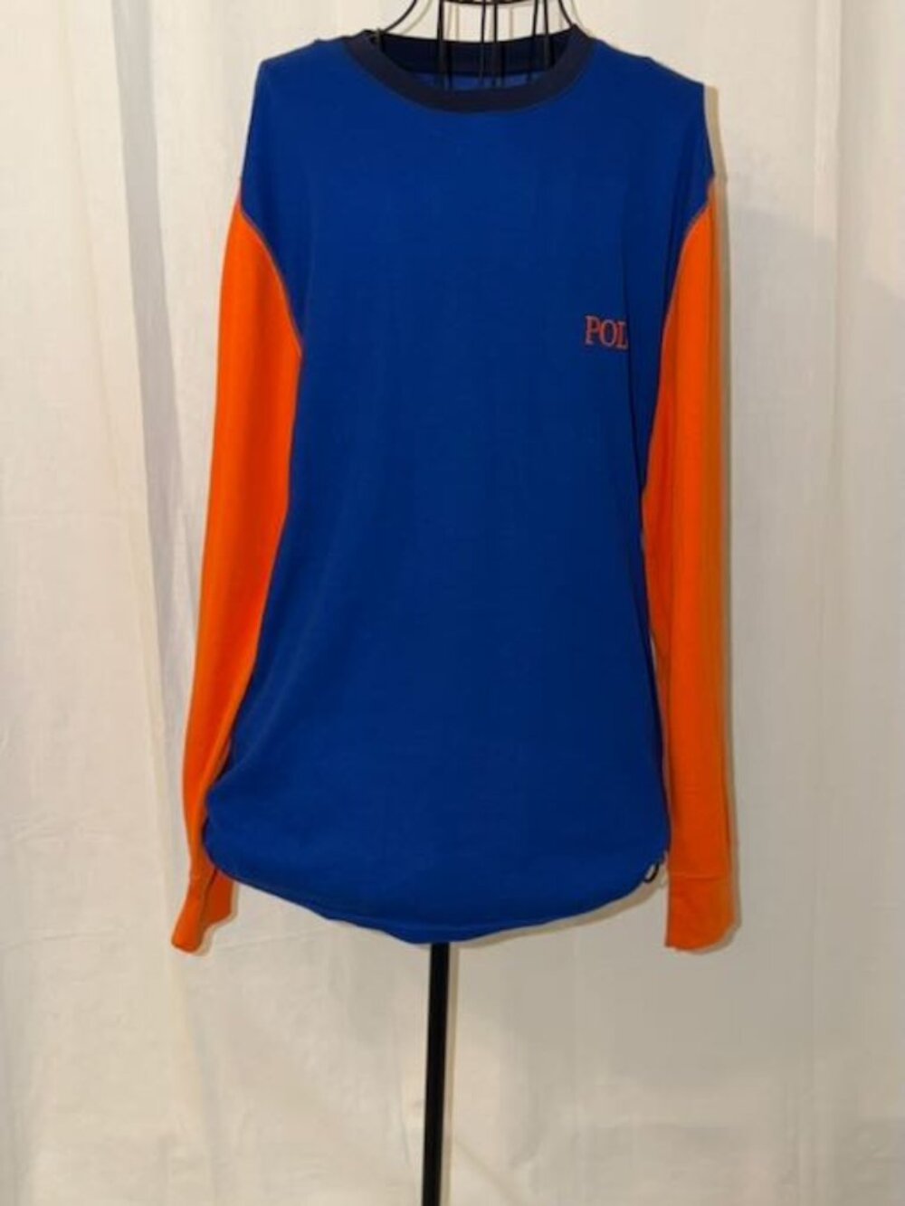 Polo Vintage Long Sleeve T Shirt Orange Navy Large
